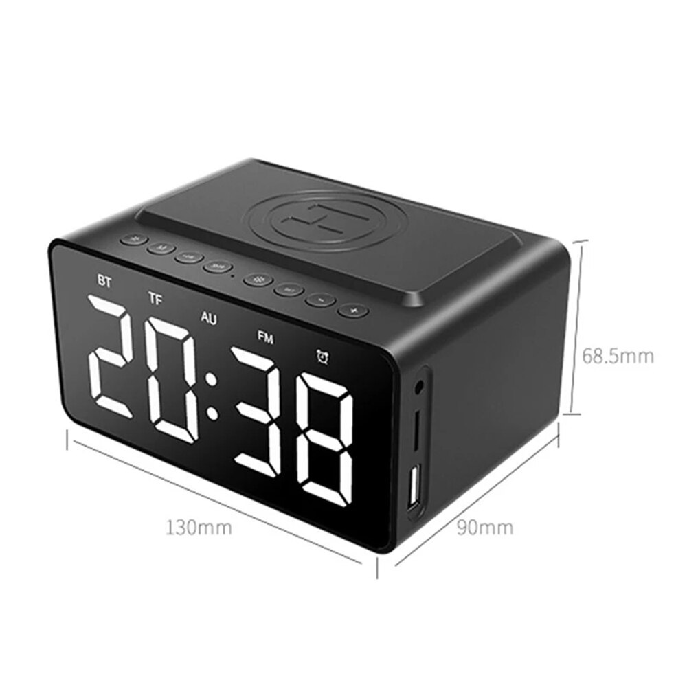 Alarm Clock Digital Bluetooth Speaker FM Radio With Clock With USB Charger &amp; Wireless QI Charging 3 Level Digital Desktop Clock