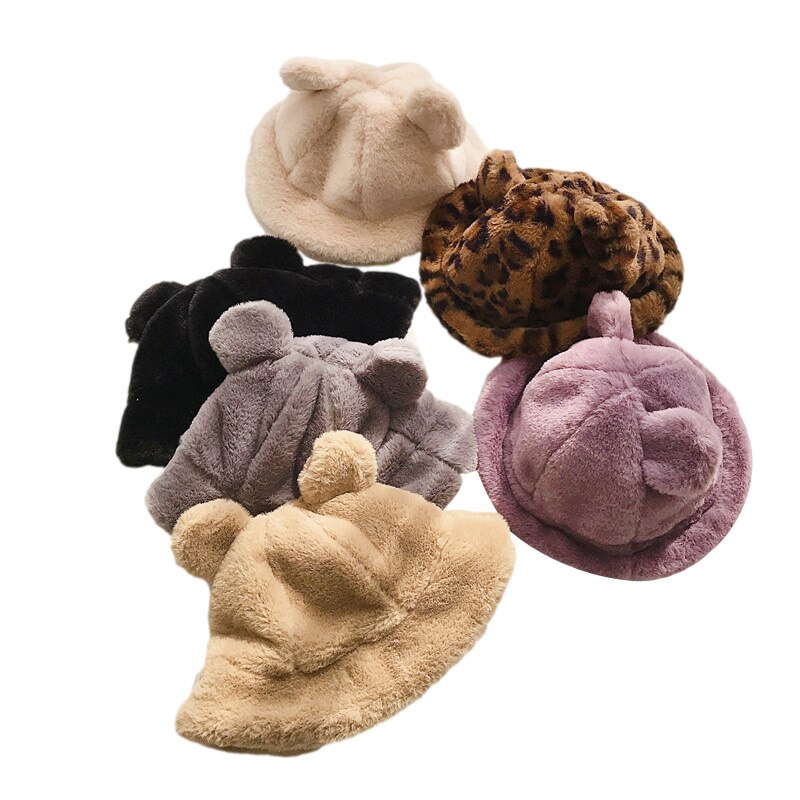 Winter Baby Hat Faux Fur Kids Bucket Hats for Girls Boys with Ears Children Cap Kids Hats Caps Accessories 2-5Y