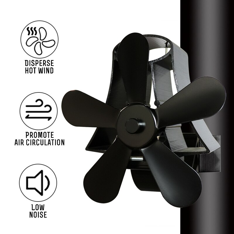 1100RPM Wall Mounte 5 Blade Heat Fireplace Fan Stove Fan Powered Stove Fan Wood Burner Eco Friendly Quiet Fan Distribution Heat