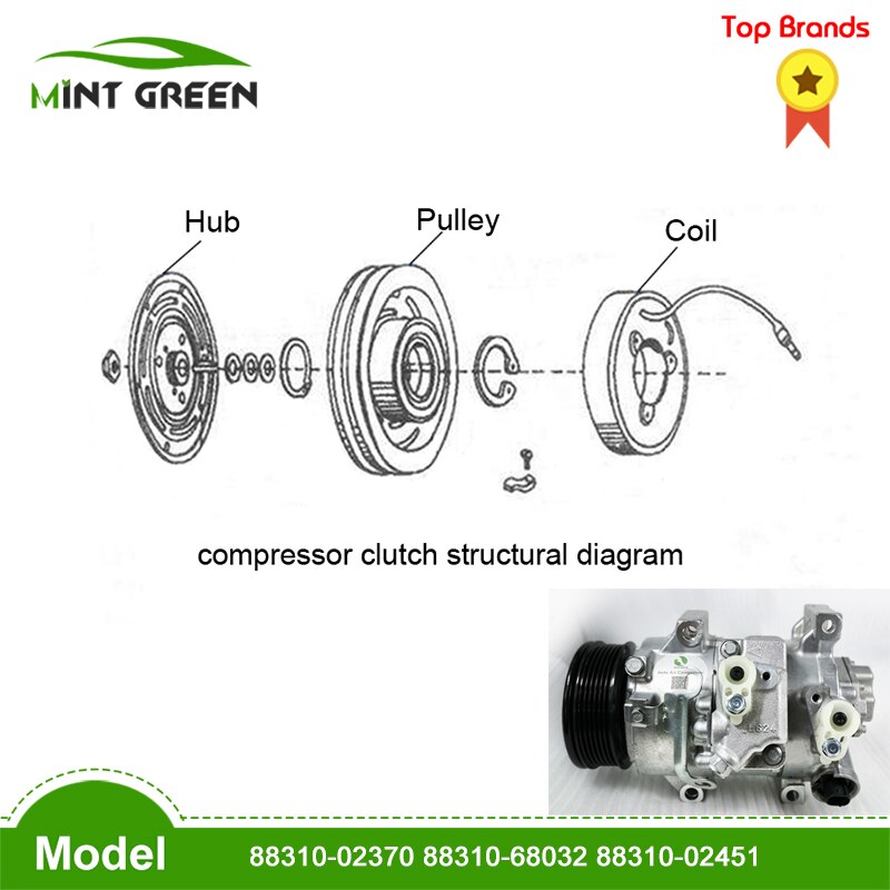 6SEU14C Ac Compressor Koppeling Voor Corolla Verso 1.8 1ZZ-FE 88310-02370 88310-68032 88310-02451 E150