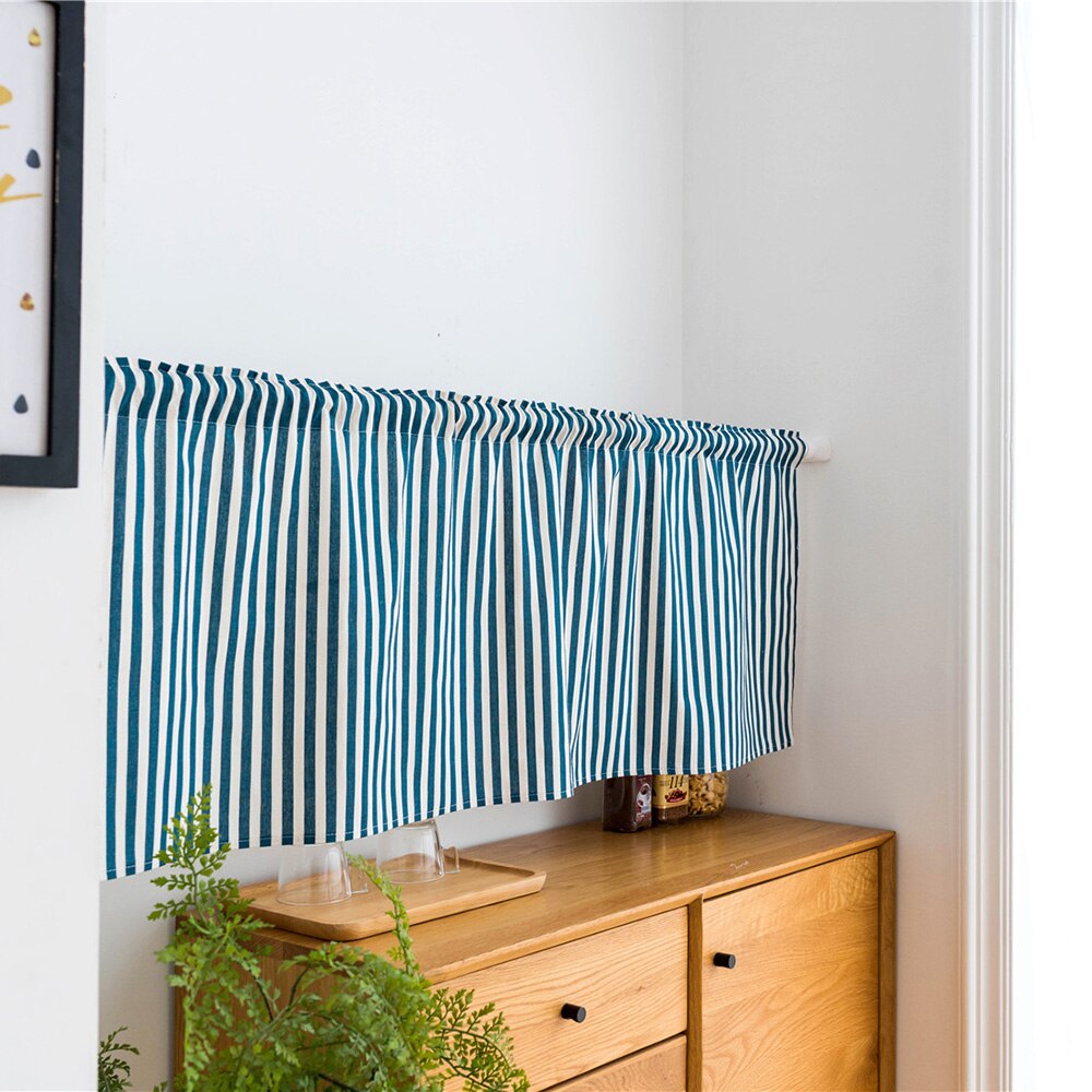 Cenefa de rejilla a rayas para ventana, faldones de cortinas opacas, cortas, semitransparentes, de bolsillo, para Cocina