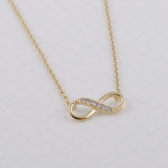 Shuangshuo Tiny Infinity Crystal Pendant Necklaces for Women Choker Lucky Number Eight Geometric Long Chain Necklace