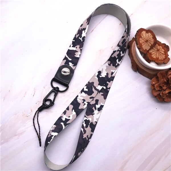 ¡Novedad! Cordón colgante con estampado de camuflaje para llavero, Soporte para tarjeta de identificación, correa de cuello para teléfono móvil, Clip de Metal, cuerda para colgar en el cuello: Camouflage gray