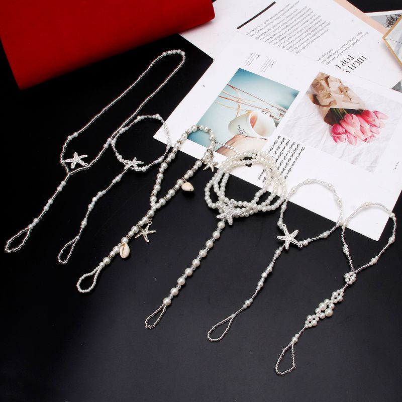 2 Pcs/Set Pearl Ankle Chain Beach Wedding Foot Jewelry Barefoot Sandal Anklet Chain For Women