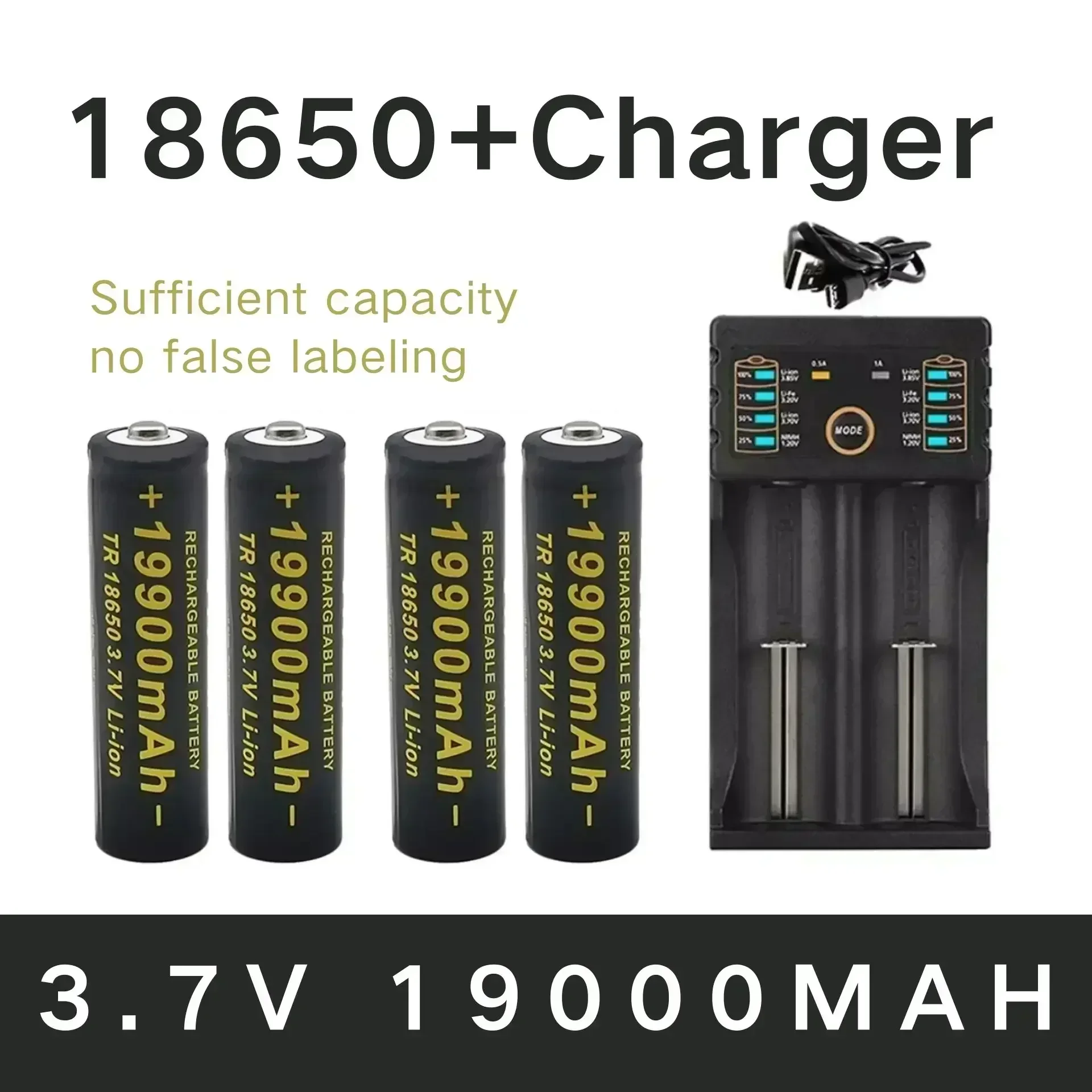 100% brand 18650 lithium battery flashlight with rechargeable battery 3.7V 19900mAh+201 charger for flashlights and other to