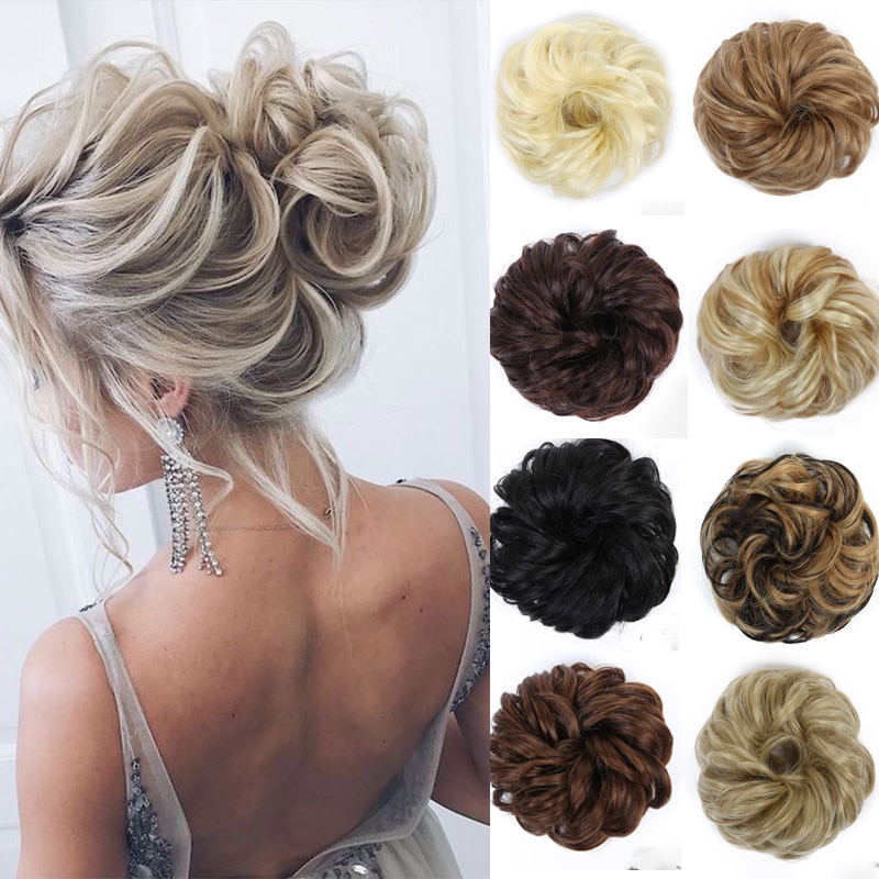 Manweisynthetic rodet chignon donut gary brun farve hår knolde pude elastisk hår reb gummibånd hår extensions