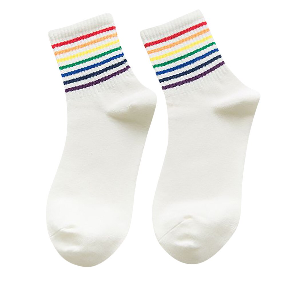 Women Socks Cotton Winter Unisex Cotton Rainbow Striped Socks Xmas Warm Chrismas Breathable Sports Middle Tube Socks: B