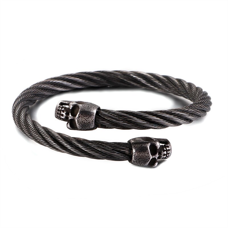 Punk rostfritt stål matt viking varg drake berlock armband man hip hop kabel tråd guld djur manschett armband män smycken: Kb121344- skalle