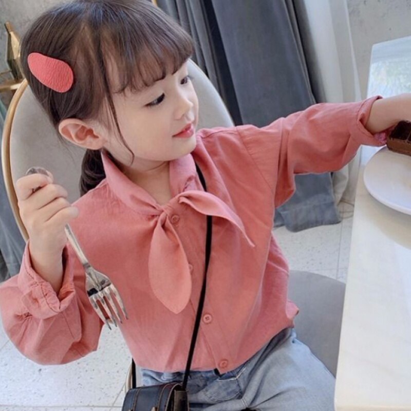 Bow Children Clothes Spring Summer Girls Cotton Blouses Shirts Kids Teenagers Outwear Breathable