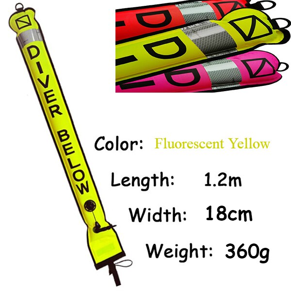 Scuba Diving SMB 1.2M/1.5M/1.8M Visibility Safe Inflatable Scuba Sausage Signal Tube Surface Marker Buoy Accessory: 1.2m 18cm Yellow