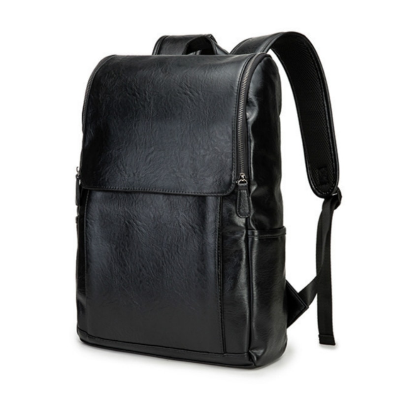 Mænd anti-tyveri laptop rygsække læder rygsæk stilfuld rejse taske mandlig computer skoletaske til drenge rugzak sac a dos homme: Sort