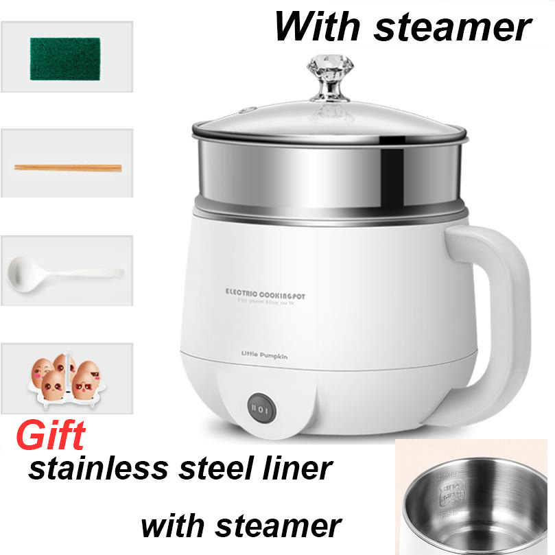 Multifunctional Electric Cooker 220V Heating Pan Electric Cooking Pot Machine Hotpot Noodles Eggs Soup Steamer mini rice cooker: Stainless with st