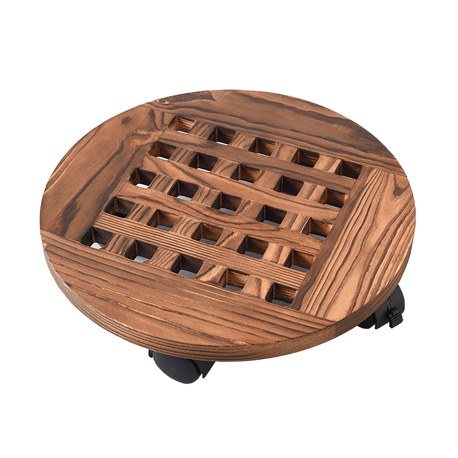 Pot Receptacle Tray Flower Stand Mobile With Wheels Round Gardening Garden Tool Rolling Wooden Planter: Brown A4