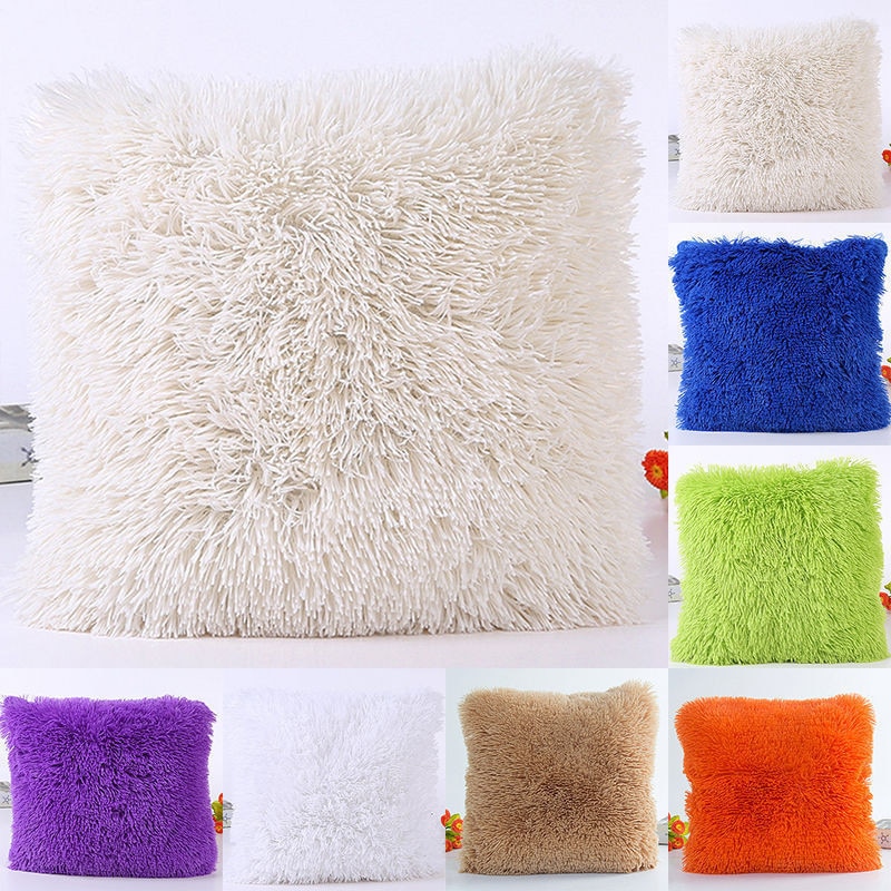Pluizige Zachte Pluche Vierkante Decoratieve Kussensloop Kamer Sofa Taille Gooi Kussenhoes