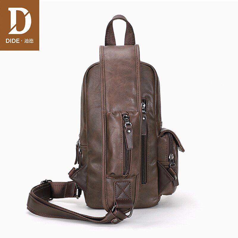 DIDE Brand Messenger Crossbody Bag Men Black Chest Bag Waterproof PU Leather Shoulder back pack for Teenager Male