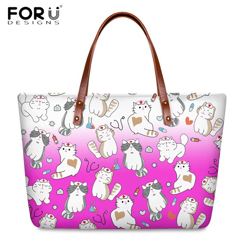 FORUDESIGNS Zipper torebki i portfele Cartoon pielęgniarka lekarz drukuj moda torby z bawełny dla kobiet podróż codzienna torba na ramię PU torebki: HQQ660AL