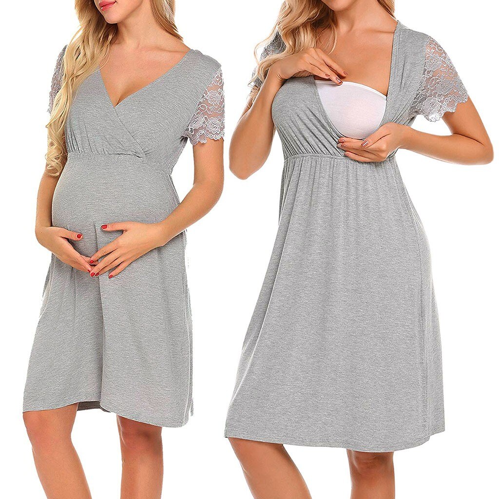 Robe de maternité pour femmes enceintes et allaitantes, tenue de nuit, grossesse, épissure en dentelle, été