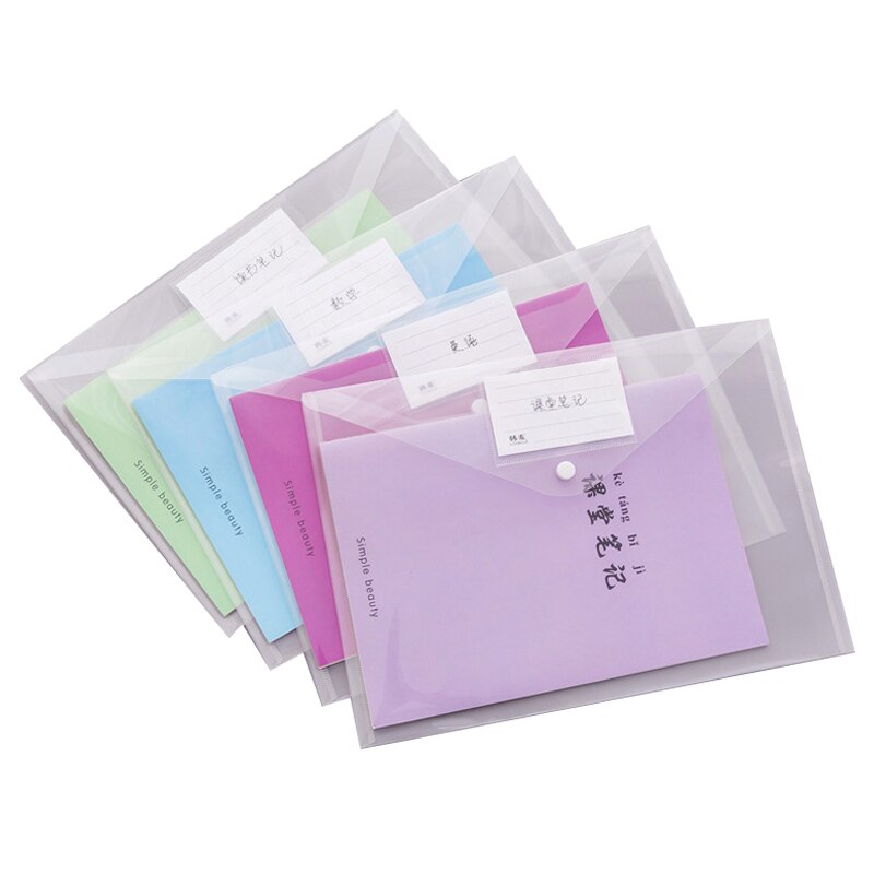 A4 Clear Frosted Folders Plastic Filing Bag Envelopes Document Storage Pouch With Label Sticker Expanding File Waterproof