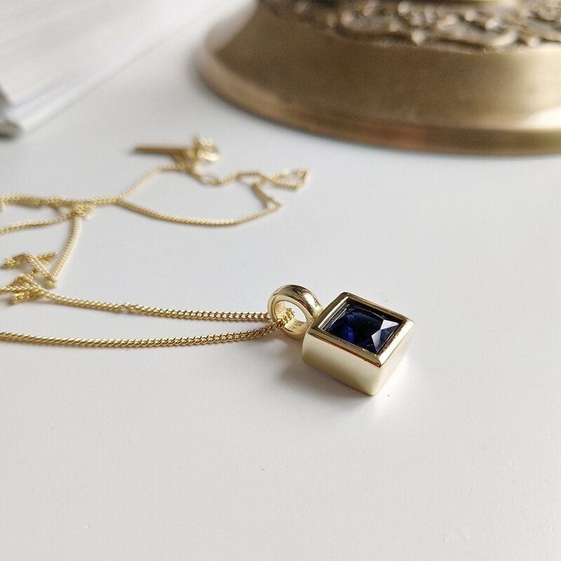 LouLeur 925 sterling silver dark blue square Zircon geometry pendant necklace gold exquisite necklace for women jewelry charms