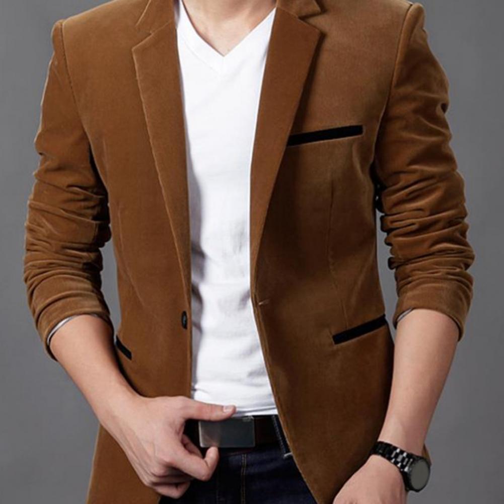 Blazer en velours pour homme, costume, Version classique, col à revers, tissu pour entreprise, , veste, manteau, 3 couleurs