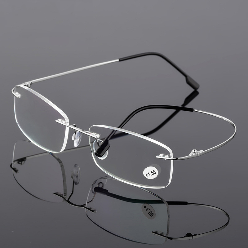 Ultralichte Tr90 Geheugen Titanium Randloze Leesbril Mannen En Vrouwen Presbyopische Brillen 1.0 1.5 2.0 Tot 3.5 4.0