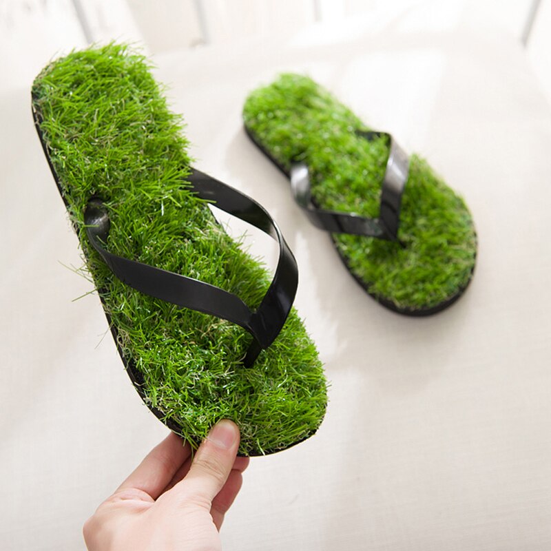 Tongs pour hommes femmes été Simulation personnalité herbe pantoufles Couple modèles en plein air plage chaussures hommes