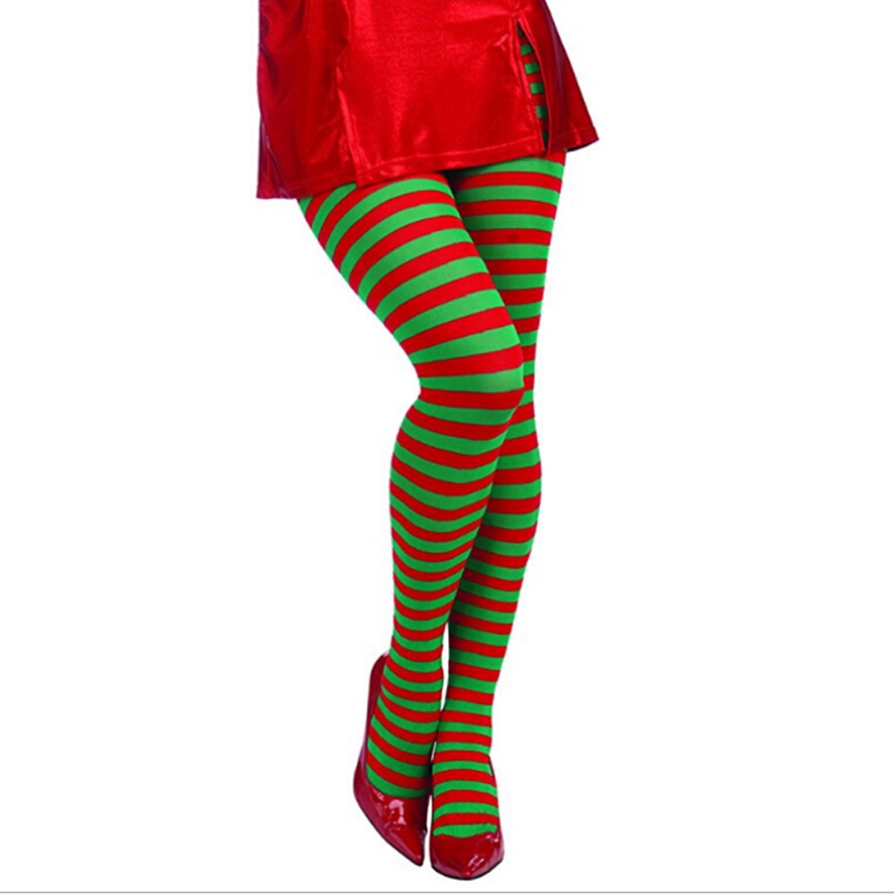 Jessica's Winkel Elf Panty Gestreepte Rode Groene Kerst Kostuum Knie Kousen