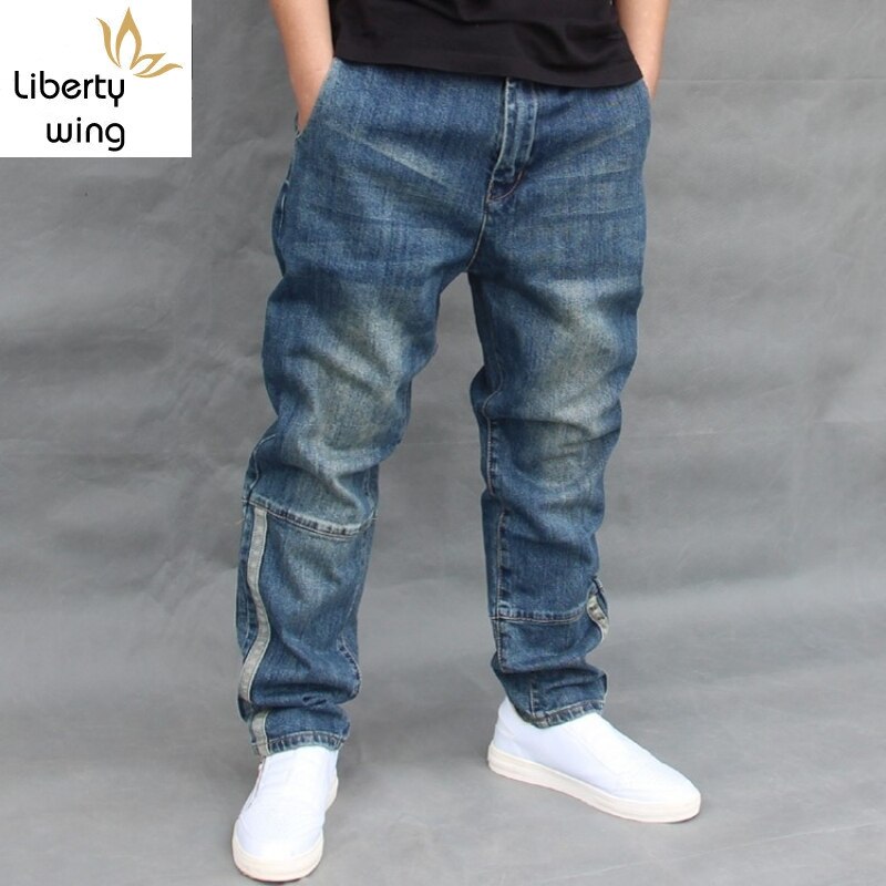 Pantalones vaqueros bombachos holgados para hombre, ropa de calle estilo Hip Hop, con cremallera, elásticos, a la , de verano