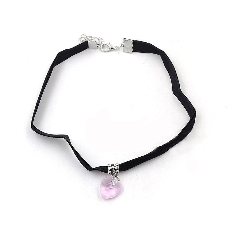 Retro Gothic Velvet Heart Crystal Choker Handmade Necklace Pendant LXH