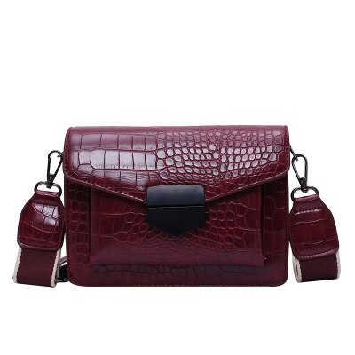 Kleine Krokodil Patroon Crossbody Tas Voor Vrouwen Lederen Brede Riem Vrouwelijke Schoudertas Casual Dames Messenger Flap Bag: red