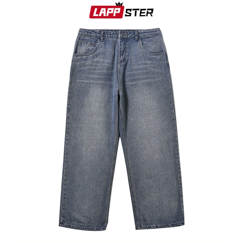 Lappster solide blå jeans mænd herre koreansk mode harem denim bukser mandlige vintage streetwear baggy tøj regular fit
