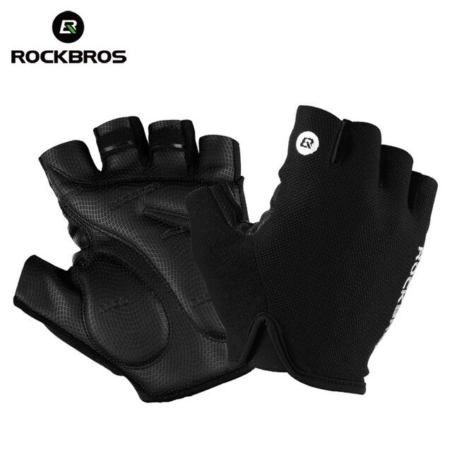 ROCKBROS Summer Shockproof Cycling Gloves Half Finger Outdoor MTB Road Bike Bicycle Gloves Sports Gym Mitten for Men Women: S106 Black / S