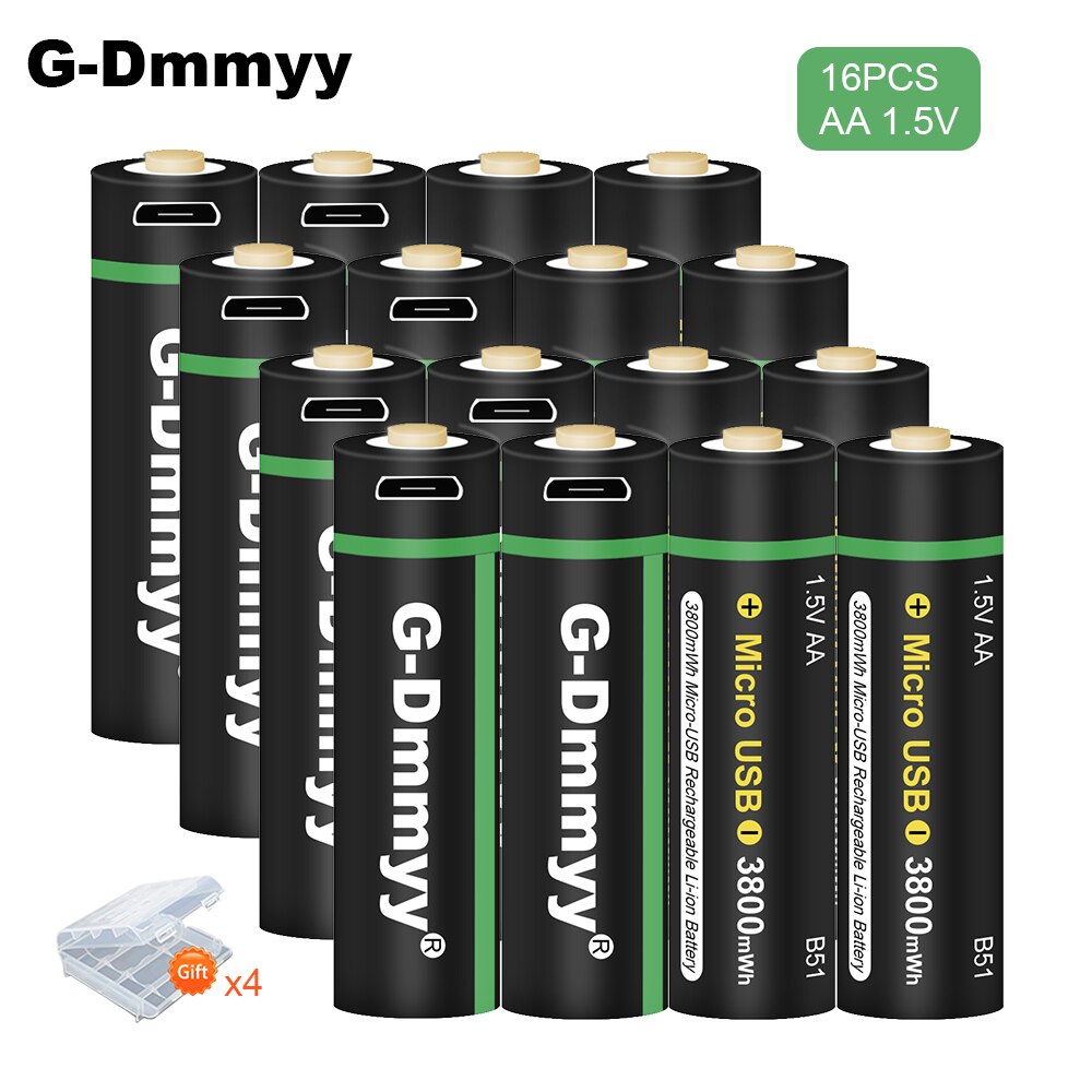 1.5V AA Rechargeable Battery 3800mWh USB Rechargeable Lithium Li-ion Polymer Battery Quick Charging by Micro USB Cable