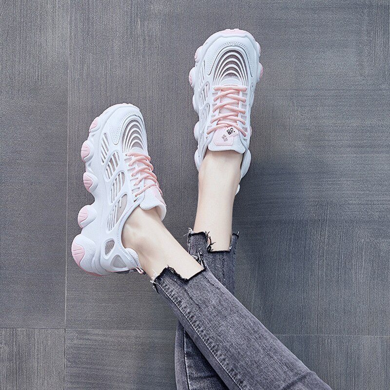 Frauen Schuhe Tennis Weibliche Modis lässig Sneaker Alle-Spiel verstopft Plattform runden Zehe Halbschuhe Pelz Keil Korb