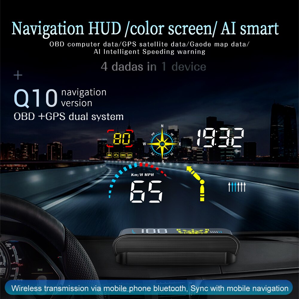 Universal HUD Projector On Car Glass Head Up Display OBD2 Digital Car Speedometer GPS Navigation Water &amp; Oil Temp RPM Auto Alarm