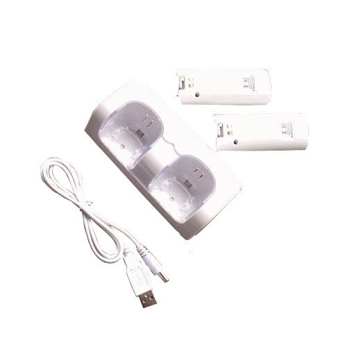 Wit Dock Station Charger + 2 Batterij Packs voor Nintendo Wii Remote Controller
