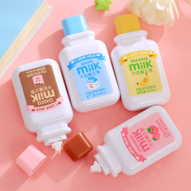 1Pc Cartoon Populaire Mini Kleine Fles Melk Correctie Tape Veranderd Tapes School Schrijven Corrector Gereedschap