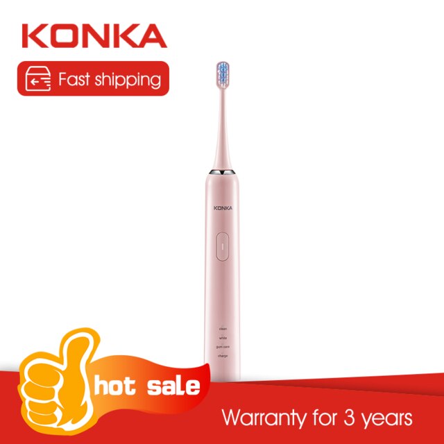 KONKA Electric toothbrush Soft hair Adult sonic vibrating toothbrush Automatic smart toothbrush Body washing toothbrush: pink