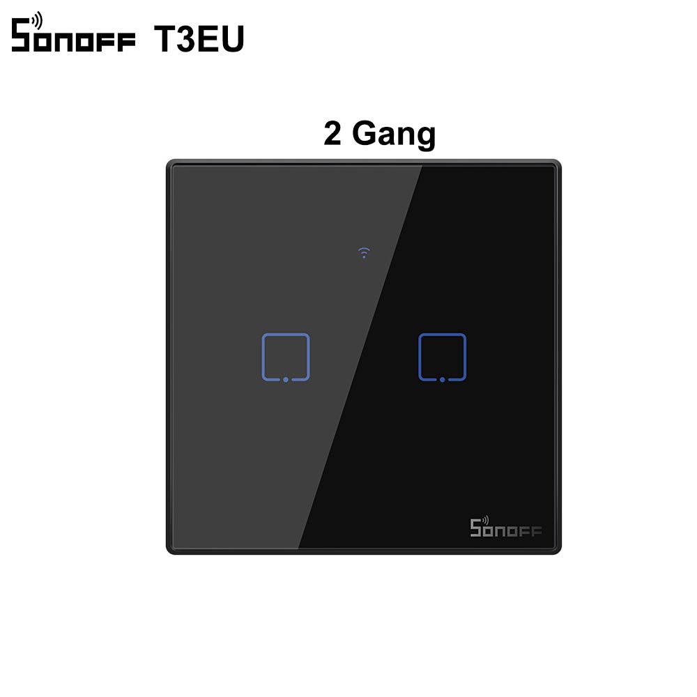 Sonoff t2 t3 sort eu wifi lysafbryder smart væg berøringsafbrydere app /433 rf fjernbetjening conrtol switch trådløs 1/2/3 bånd switch: T3 eu 2 bande