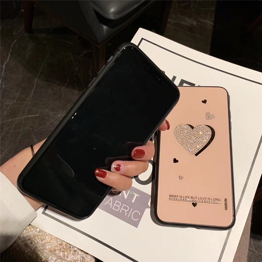 Für iPhone 7 6s 8 Plus 6 X Xs Xr Max 6 Fall Diamant Glänzenden Strass Herz blling Zurück abdeckung Schutz Telefon Fall Fundas Coque