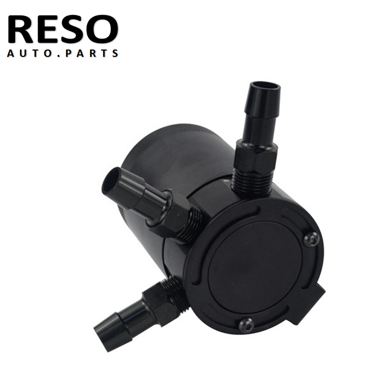RESO- Universal Aluminum Oil Catch Can Tank Air Racing Oil Separator 2/3 Port with removable valve
