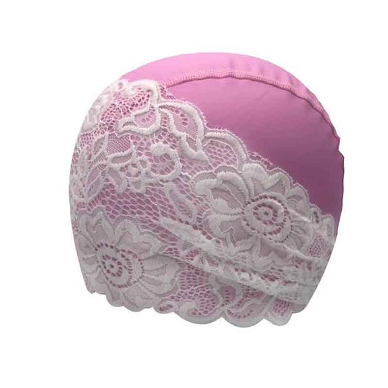 Czepek damski PU wodoodporny koronkowy kwiat sportowy surfing czepek na basen elastyczne czepki kąpielowe robić noszenia jako długie lub krótkie włosy: różowy