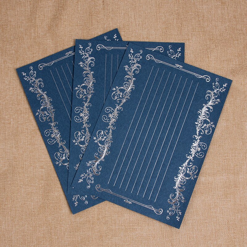 Vintage Luxury Gold stamping Letter Paper Love Writing Paper 30sheets: Blue