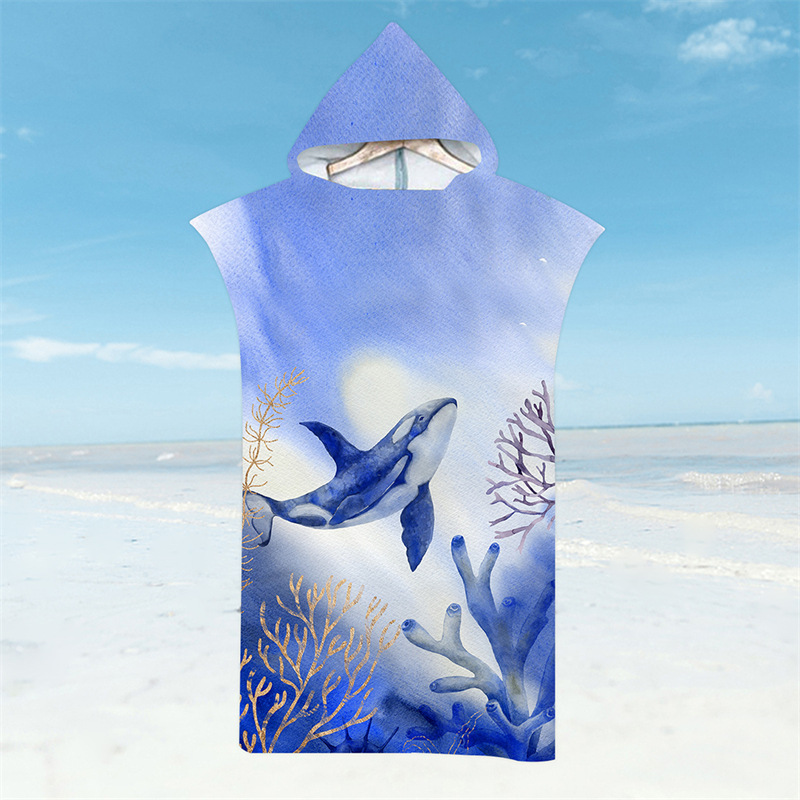 Albornoz de ballenas de cola, toalla de playa, tortuga marina, toallas de baño de secado rápido, capa ligera con capucha, natación, Surf, Poncho para hombres y mujeres adultas: Verde