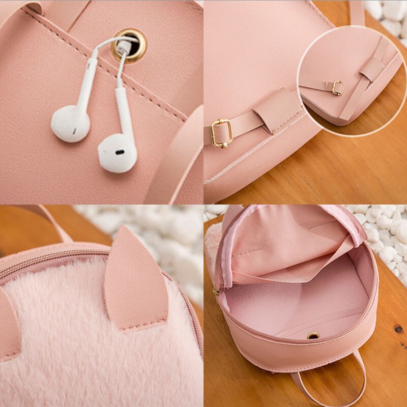 nouvelle femmes sac à dos femmes mignon chat oreille sacs solide concepteur Style sac à bandoulière dames avec oreille en cuir PU