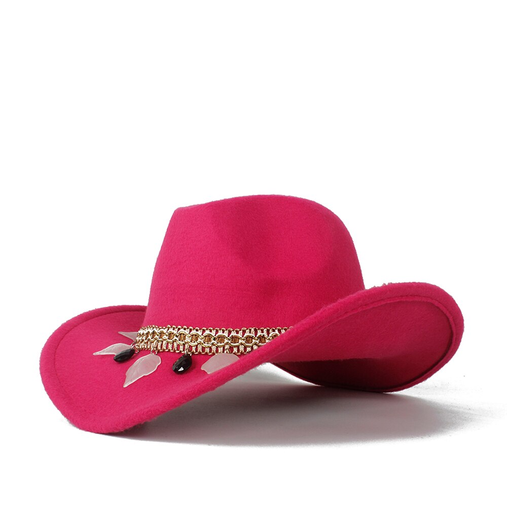 Kvinder uld hule vestlige cowboy hat dame tasseloutblack cowgirl sombrero hombre jazz cap: Rosenrød