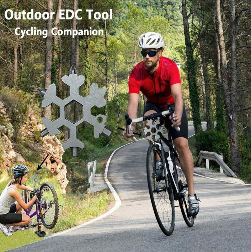 18 In 1 Snowflake Multi Pocket Tool Keyring Key Ring Spanner Hex Wrench Multifunction Multipurpose Camp Survive Outdoor Hike