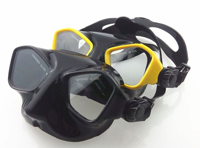 Top duiken gears en snorkel apparatuur Zwart siliconen duikbril Lage profiel onderwatervissers masker flexable snorkel