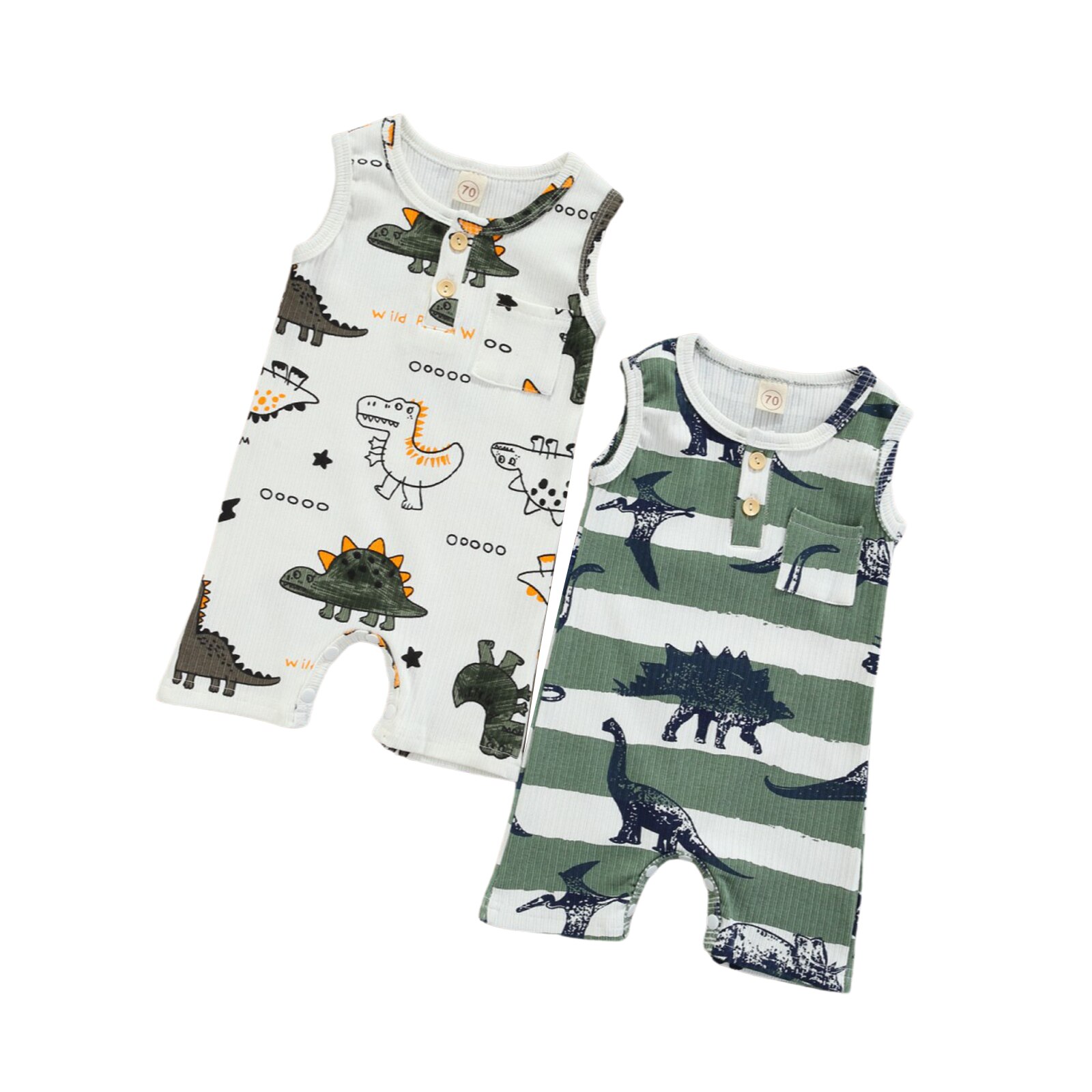 Citgeett sommer-strampler für jungen mit dinosaurier-drucken, ärmellos, rundhalsausschnitt, taschen