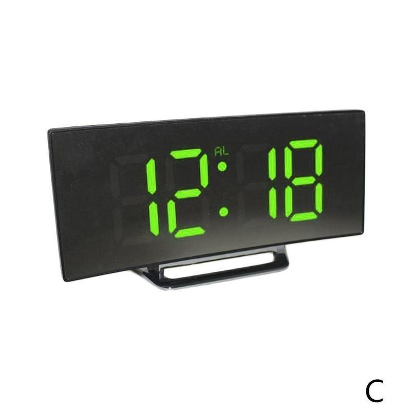 Night Light Alarm Clock Digital LED Display Operated Battery I2G7 Mirror V3M6: green
